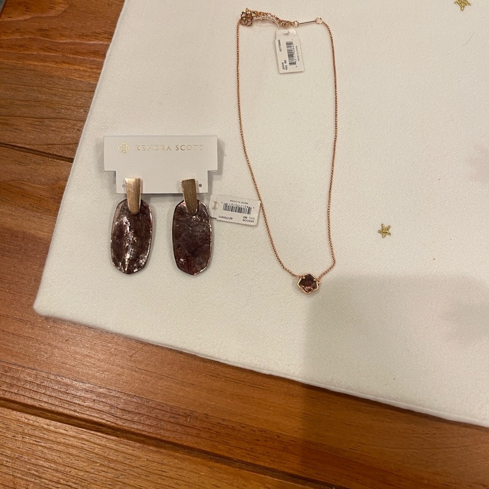 Kendra Scott Aragon earring and Jaxon necklace; purple & rose gold. NWT